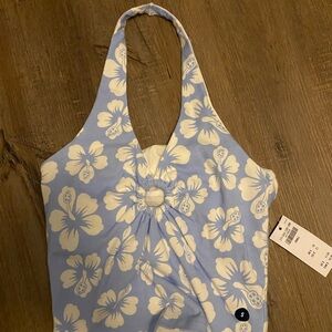 Hollister Blue and White Halter Top